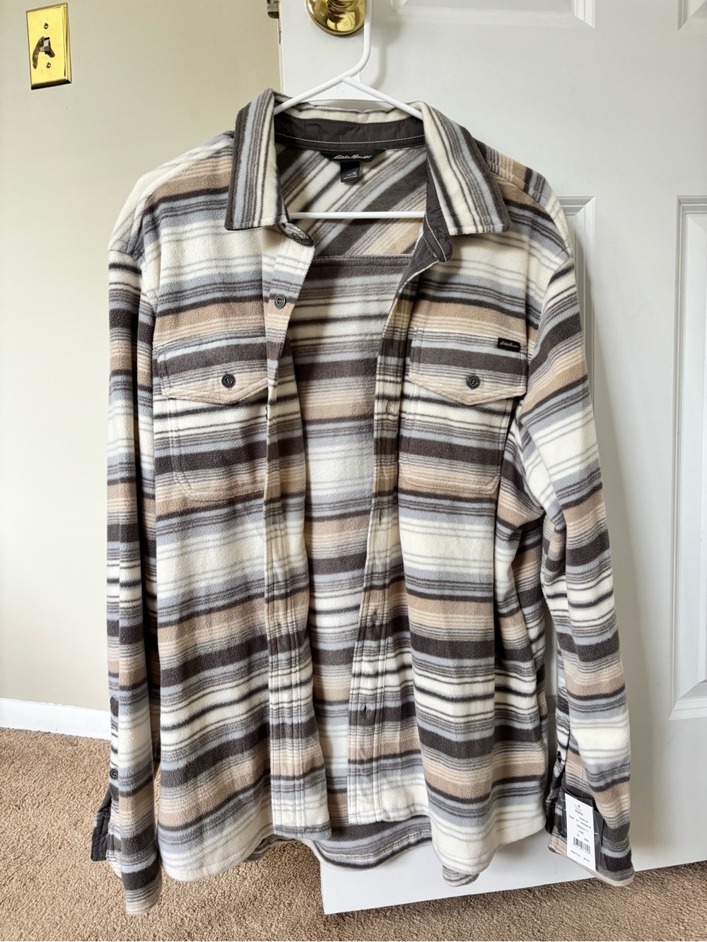 Kohl's Men's Striped Fleece Shacket – Cream, Brown & Gray